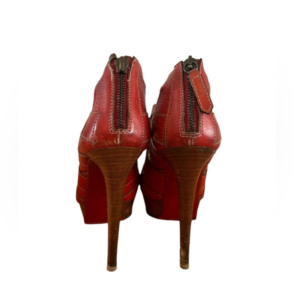 Christian Louboutin Red Leather Wooden Platform Heels - Picture 4 of 7
